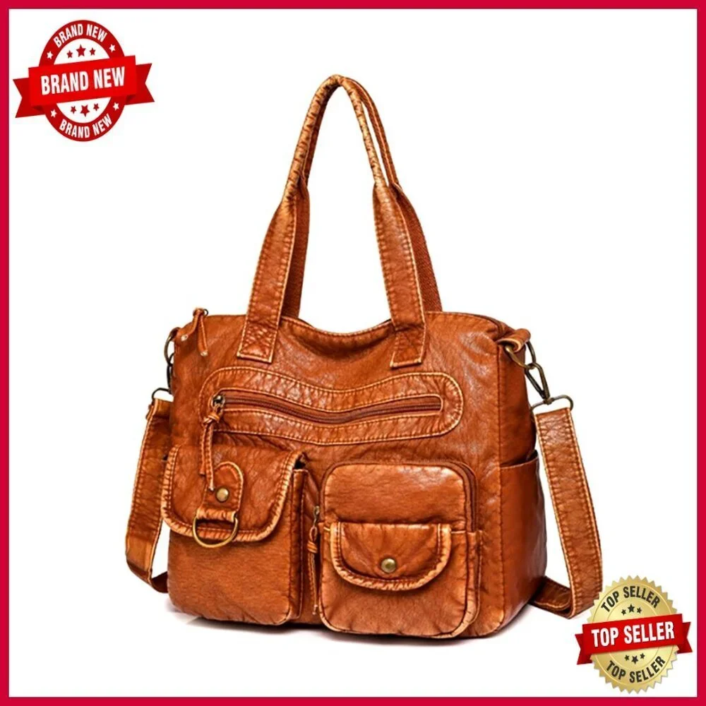 Medium Vegan Leather Satchel Hobo Bag with Adjustable Strap, 11 Pockets